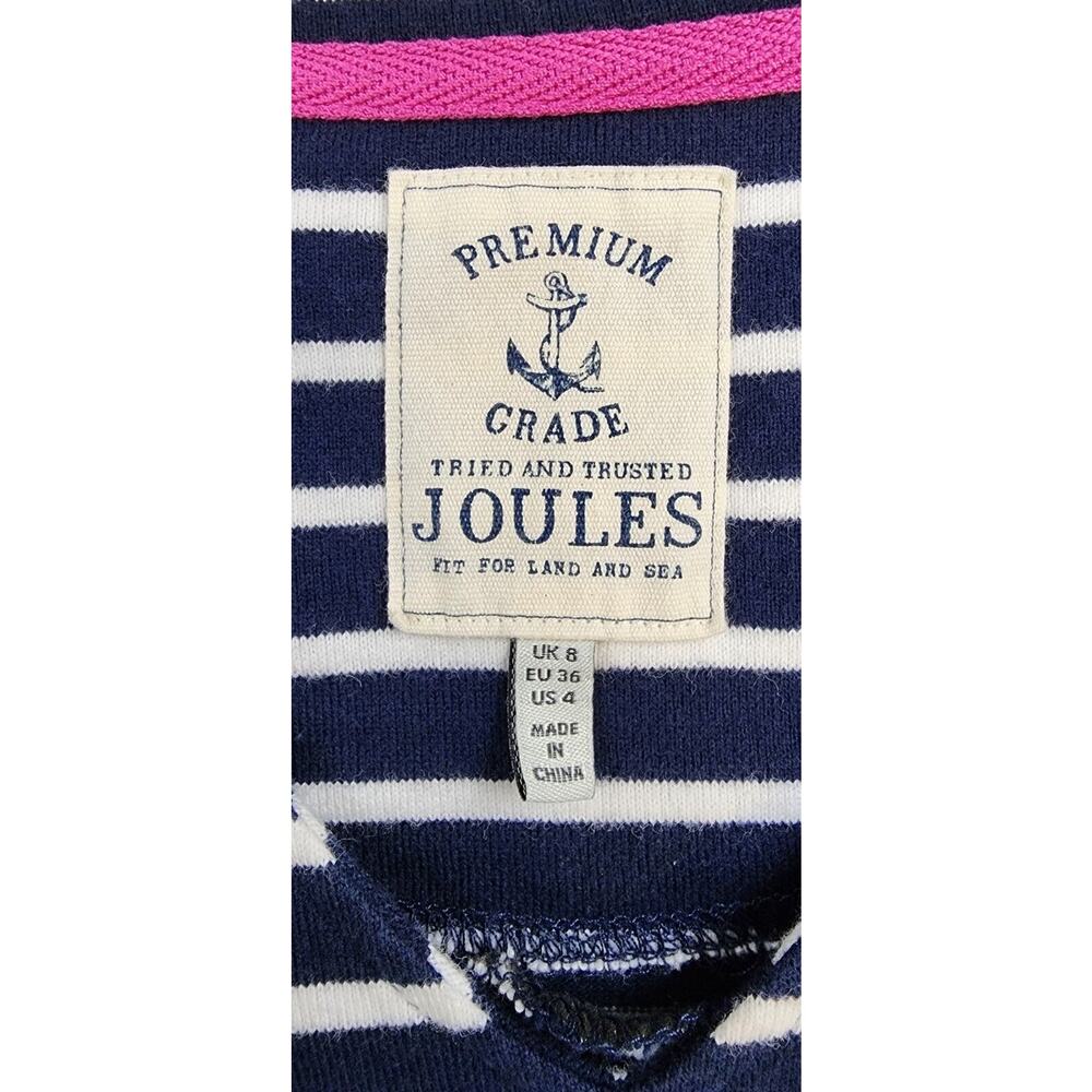 Joules Dress Womens 4 Blue Striped Riviera V-Neck Jersey Coastal Preppy Summer - Picture 2 of 12